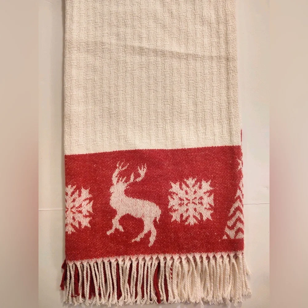 🎁Texteis Penedo Holiday Throw Blanket - Ivory Weave Inset with Adorned Border